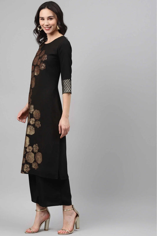 Black Crepe Foil Print Kurti NCKR10610200