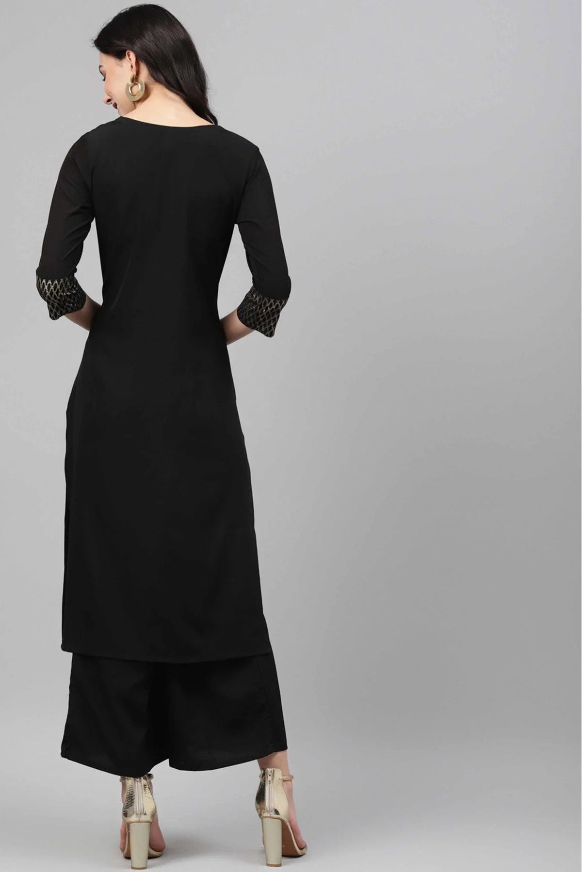 Black Crepe Foil Print Kurti NCKR10610200