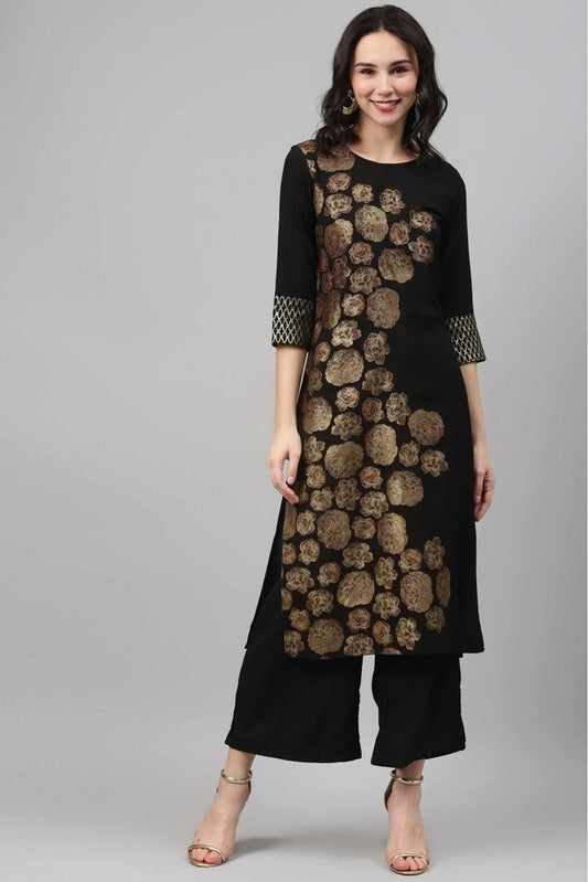 Black Crepe Foil Print Kurti NCKR10610200