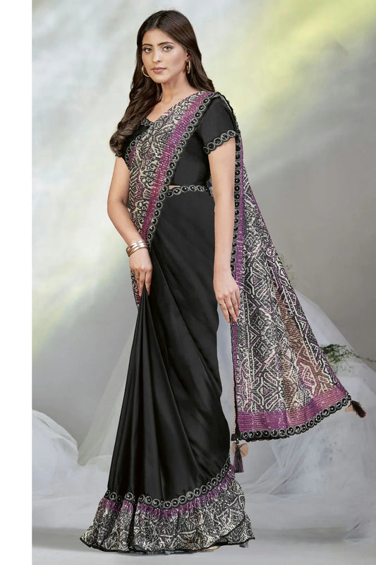 Black Crepe Satin Silk Ready To Wear Saree NCSD11111714