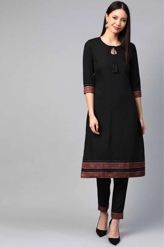 Black Crepe Solid Kurta With Pant NCKR10610153