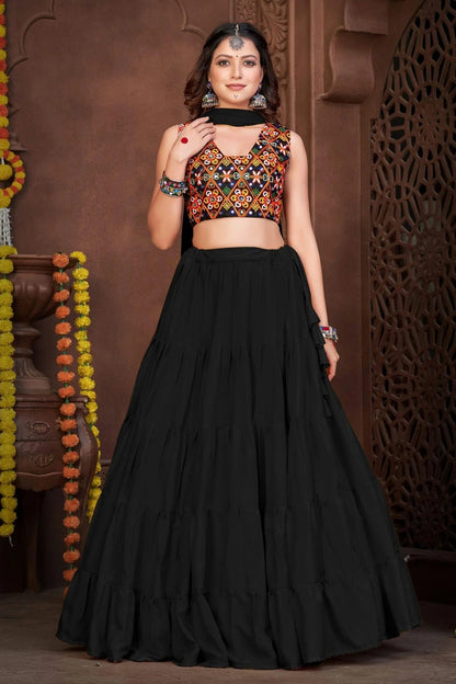 Black Embroidery French Crepe Navratri Lehenga NCLD11710195