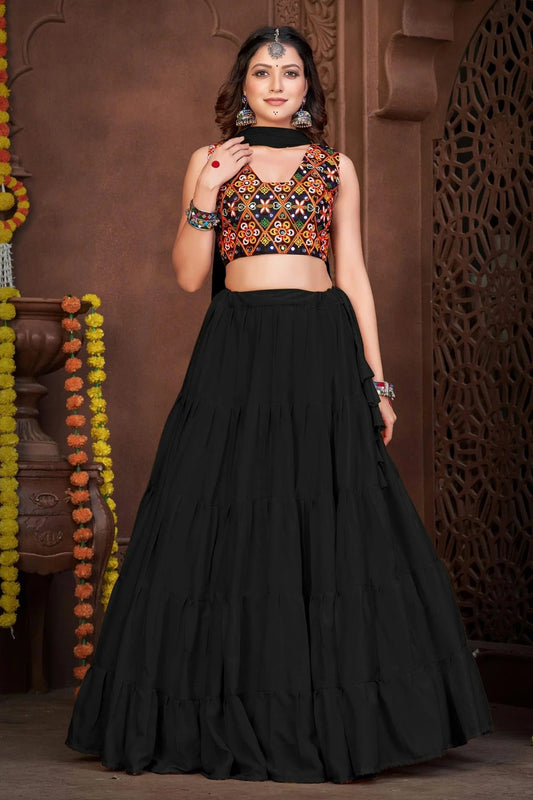 Black Embroidery French Crepe Navratri Lehenga NCLD11710195