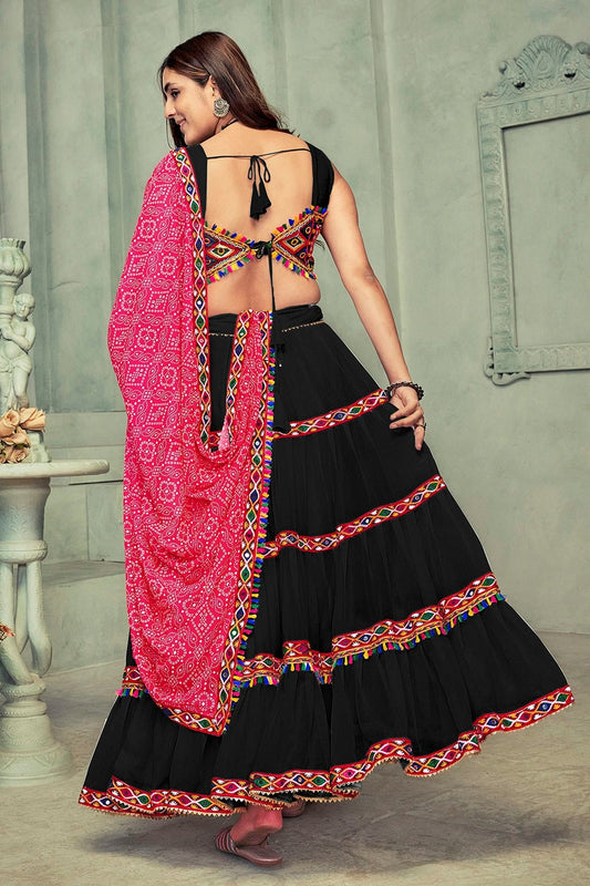 Black Embroidery Georgette Navratri Lehenga  NCLD11710172