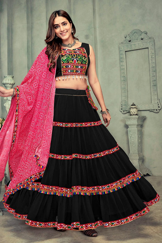 Black Embroidery Georgette Navratri Lehenga NCLD11710172