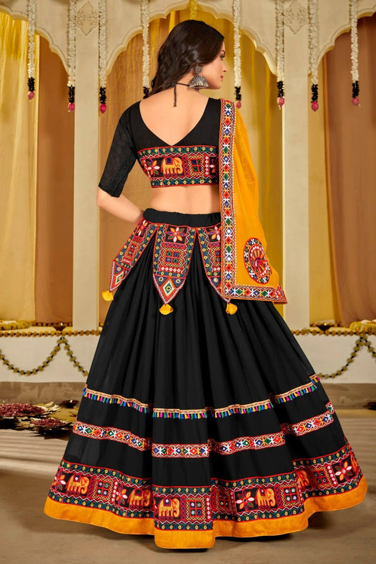 Black Embroidery Georgette Navratri Lehenga  NCLD11710180