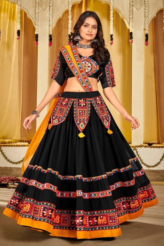 Black Embroidery Georgette Navratri Lehenga NCLD11710180