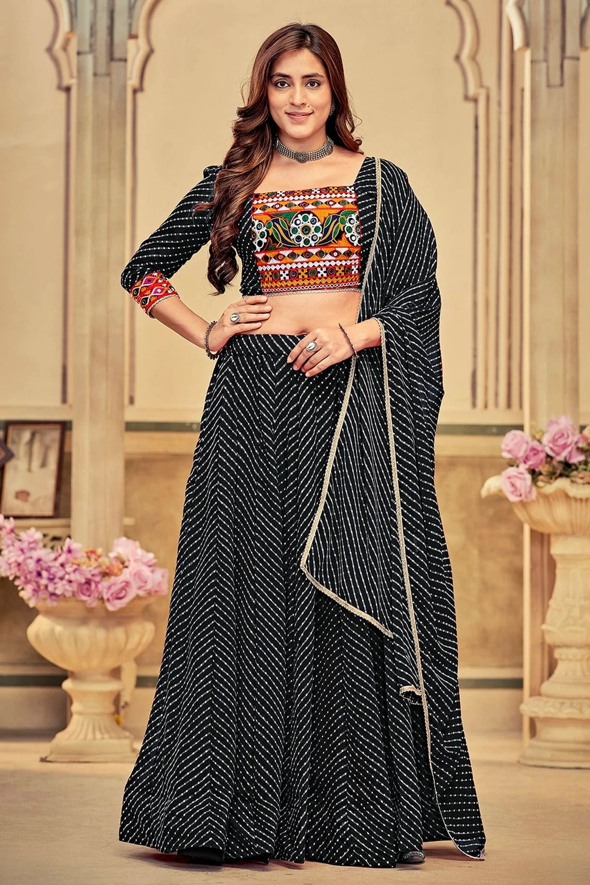 Black Embroidery Georgette Navratri Lehenga NCLD11710181
