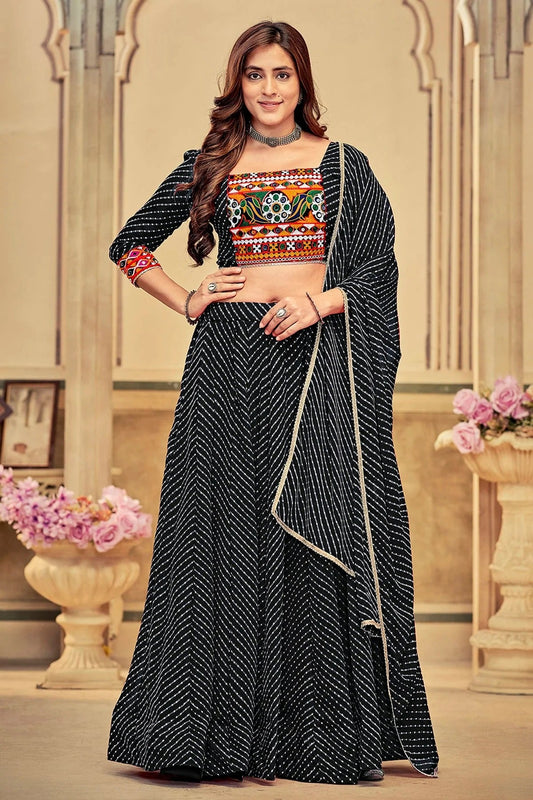 Black Embroidery Georgette Navratri Lehenga NCLD11710181
