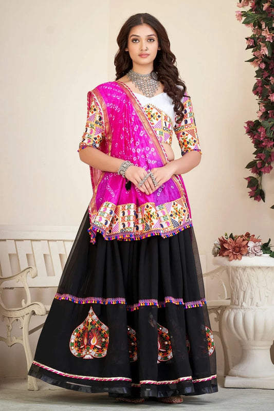 Black Embroidery Georgette Navratri Lehenga NCLD11710187