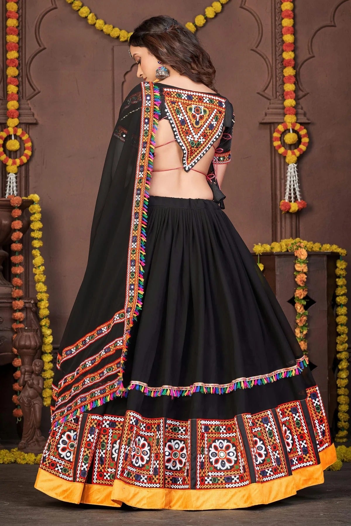 Black Embroidery Georgette Navratri Lehenga  NCLD11710198