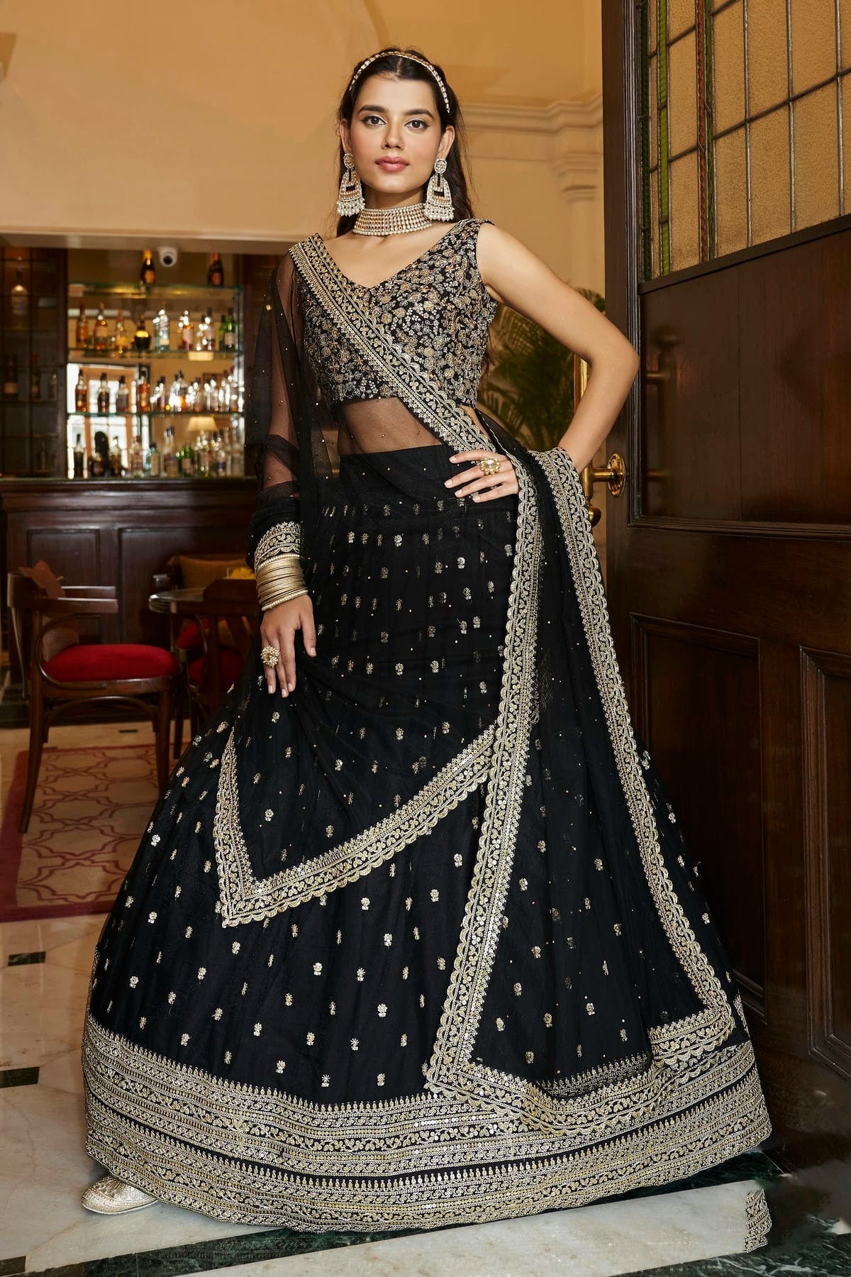 Black Embroidery Soft Net Lehenga Choli NCLD10810255