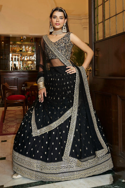 Black Embroidery Soft Net Lehenga Choli NCLD10810255