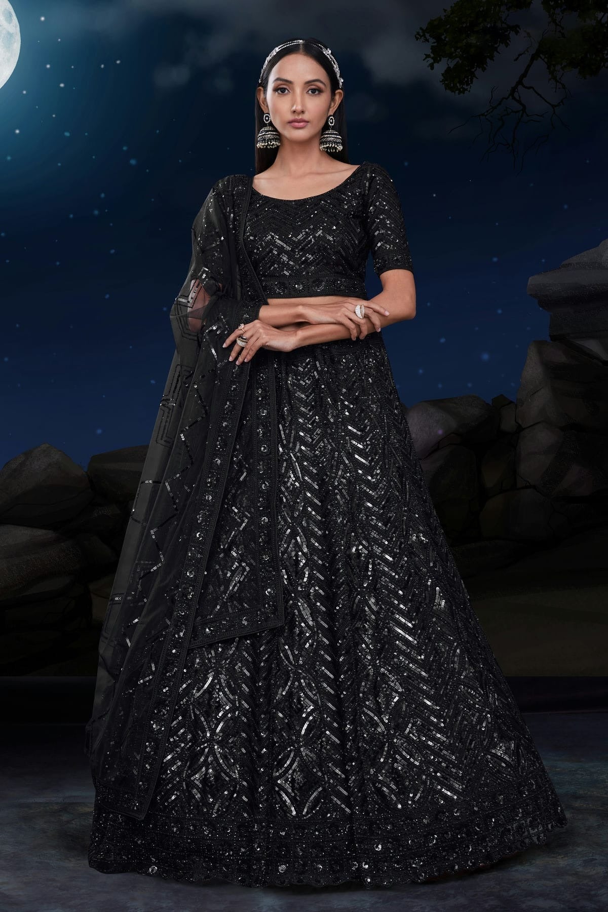 Black Embroidery Soft Net Lehenga Choli NCLD10810315