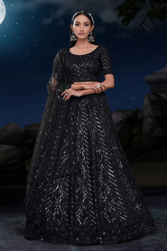 Black Embroidery Soft Net Lehenga Choli NCLD10810315