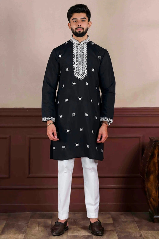 Black Embroidery Viscose Kurta Pajama NCKP11110571