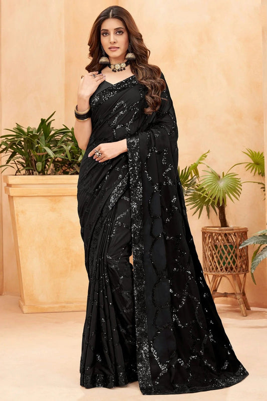 Black Faux Georgette Designer Saree NCSD11112223