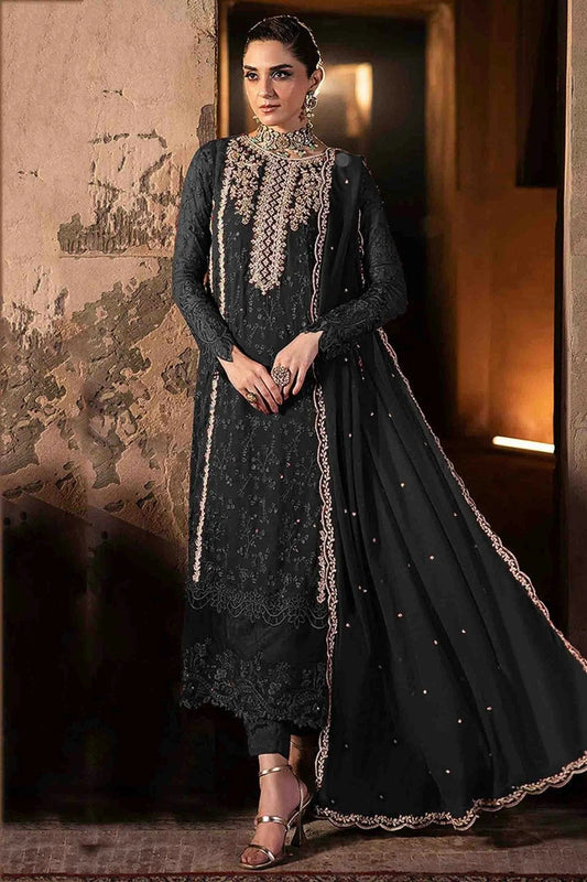 Black Faux Georgette Pakistani Suit NCSM11410132