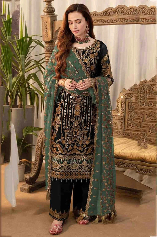 Black Faux Georgette Pakistani Suit NCSM11410146