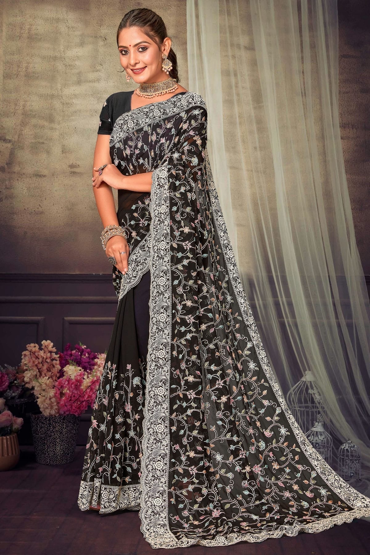 Black Georgette Designer Saree NCLC11210319