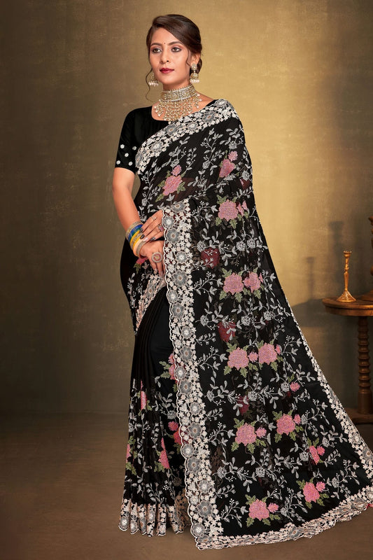 Black Georgette Designer Saree NCLC11210338