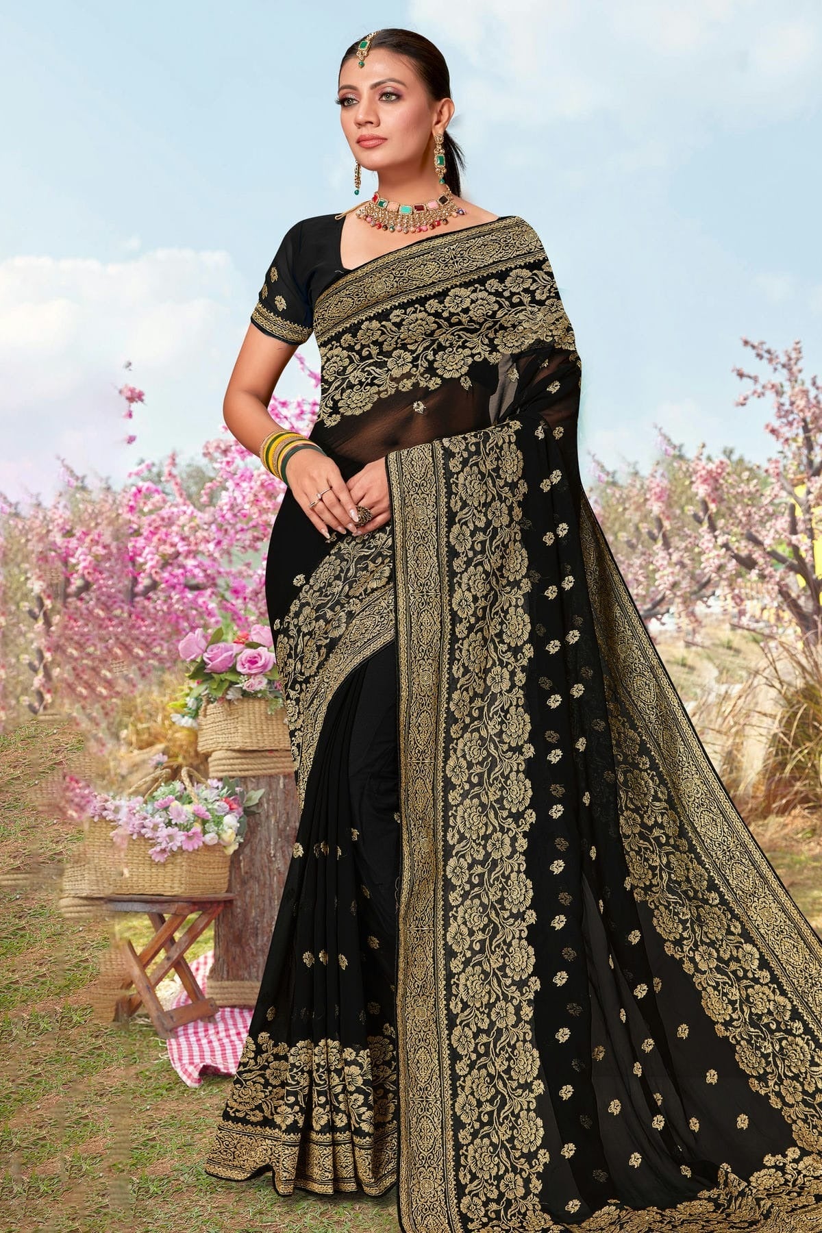 Black Georgette Designer Saree NCLC11210358