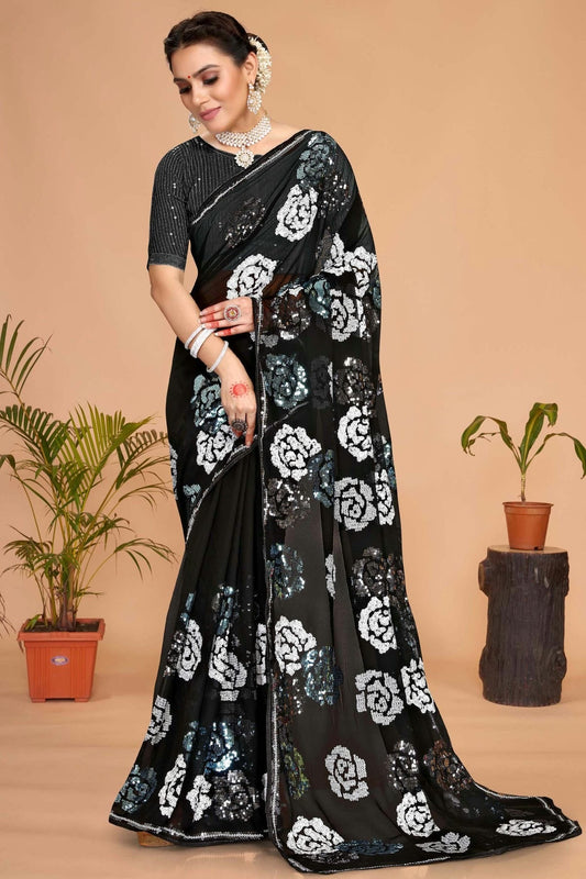 Black Georgette Designer Saree NCSD10910193
