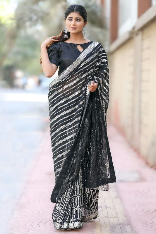 Black Georgette Designer Saree NCSD11112195