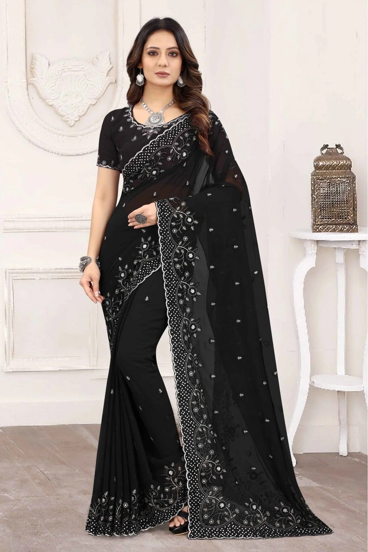 Black Georgette Designer Saree NCSD11210834