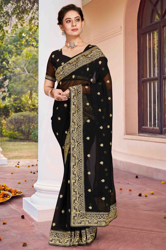 Black Georgette Designer Saree NCSD11210898