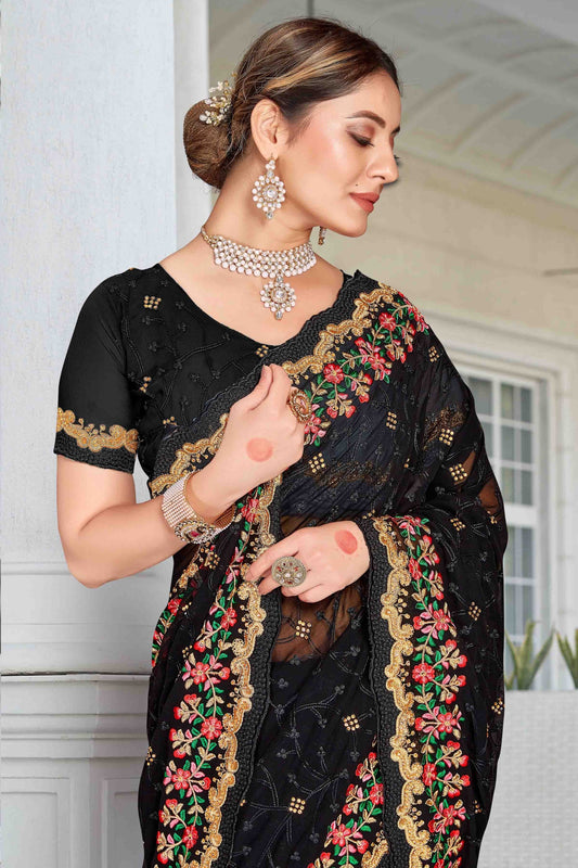 Black Georgette Designer Saree NCSD11210914