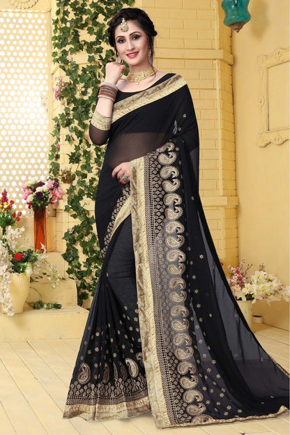 Black Georgette Embroidered Saree NCSD11210597