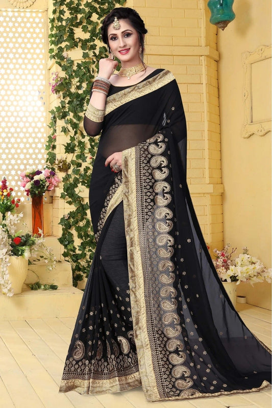 Black Georgette Embroidered Saree NCSD11210597