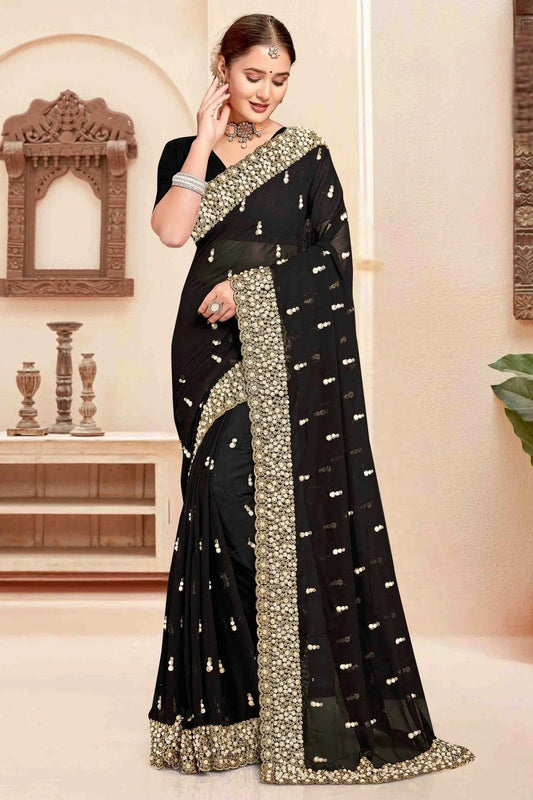 Black Georgette Embroidery Designer Saree NCSD10910111