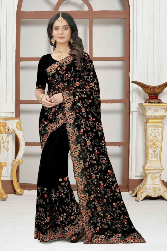 Black Georgette Embroidery Saree NCSD10910633