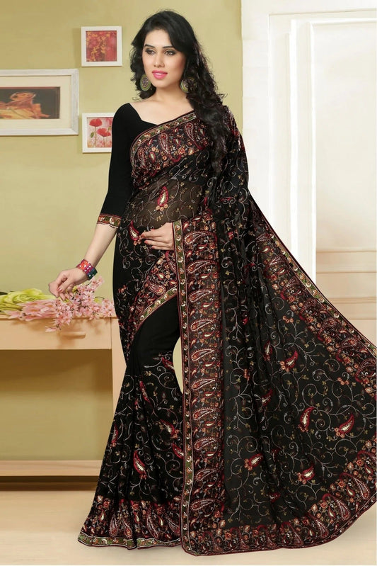 Black Georgette Embroidery Saree NCSD11210503
