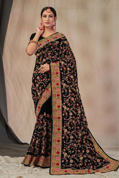 Black Georgette Embroidery Saree NCSD11210853