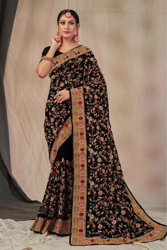 Black Georgette Embroidery Saree NCSD11210853