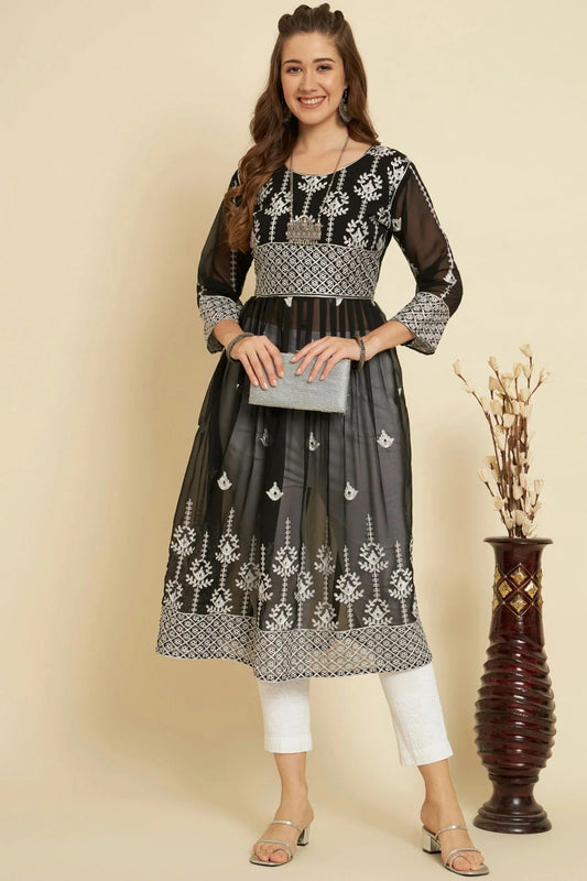 Black Georgette Kurti NCKR11112179