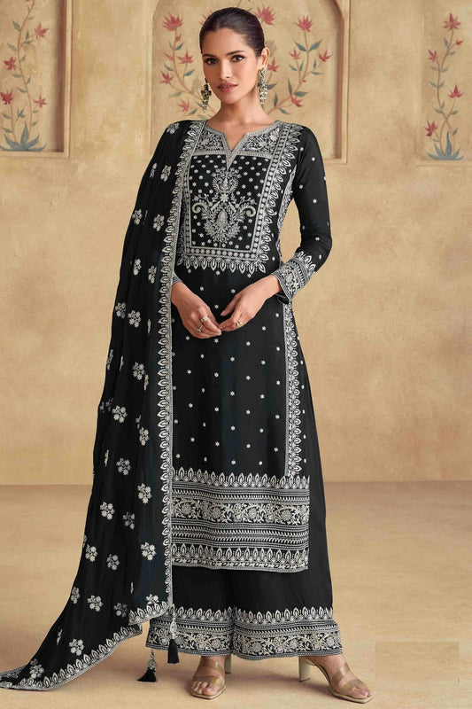 Black Georgette Palazzo Pant Suit NCSM11110885