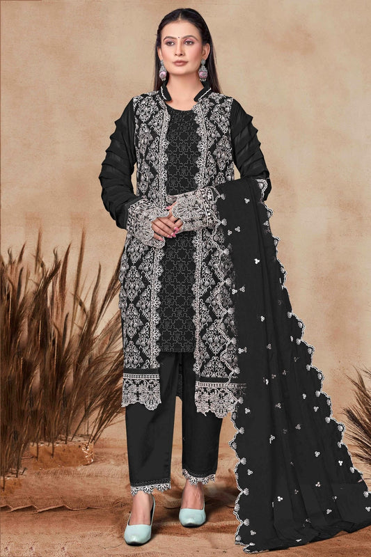 Black Georgette Pant Style Suit NCSM11410159