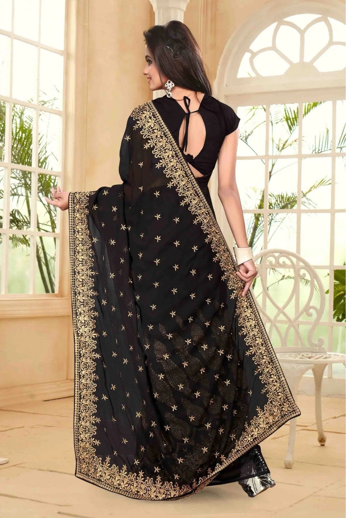 Black Georgette Party Wear Saree NCSD11210586