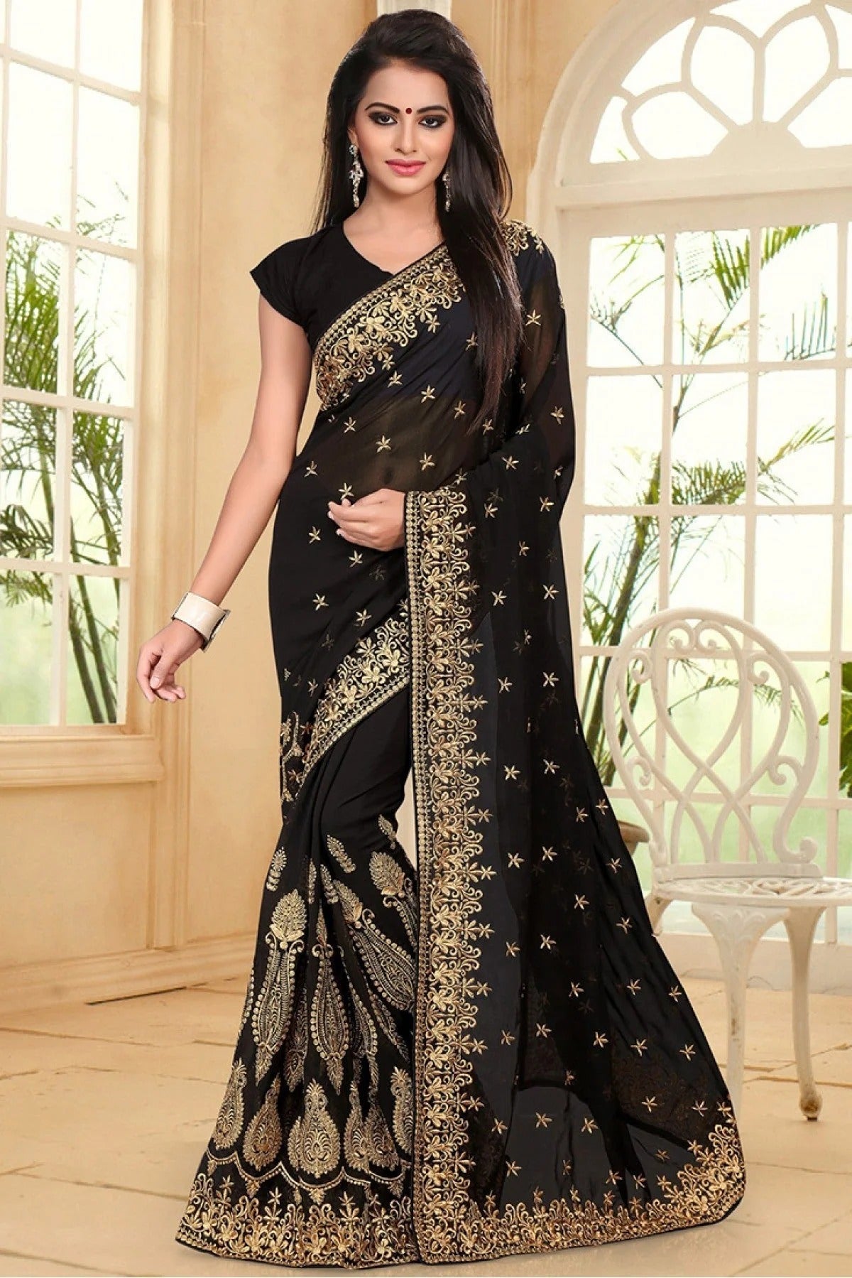 Black Georgette Party Wear Saree NCSD11210586