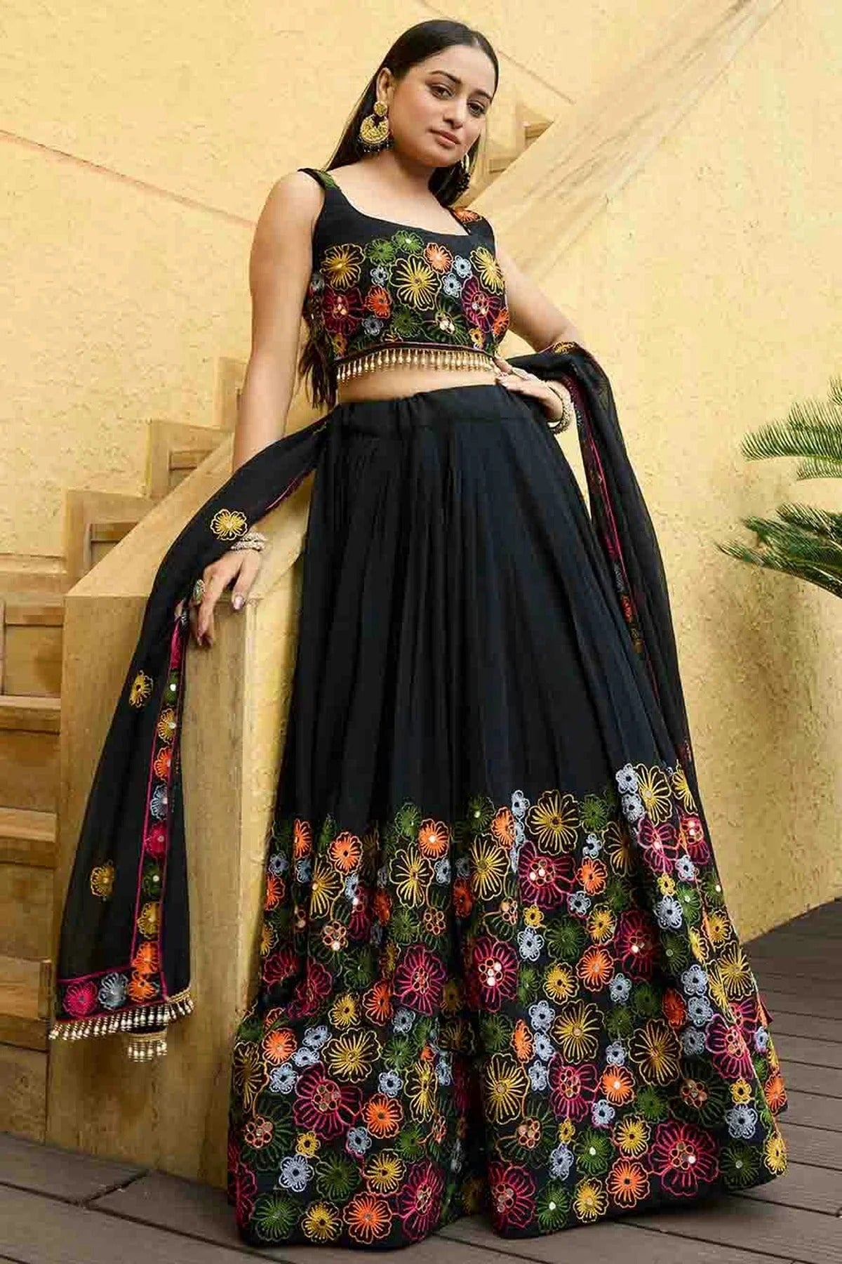 Black Georgette Semi Stitched Lehenga Choli NCLC11710110