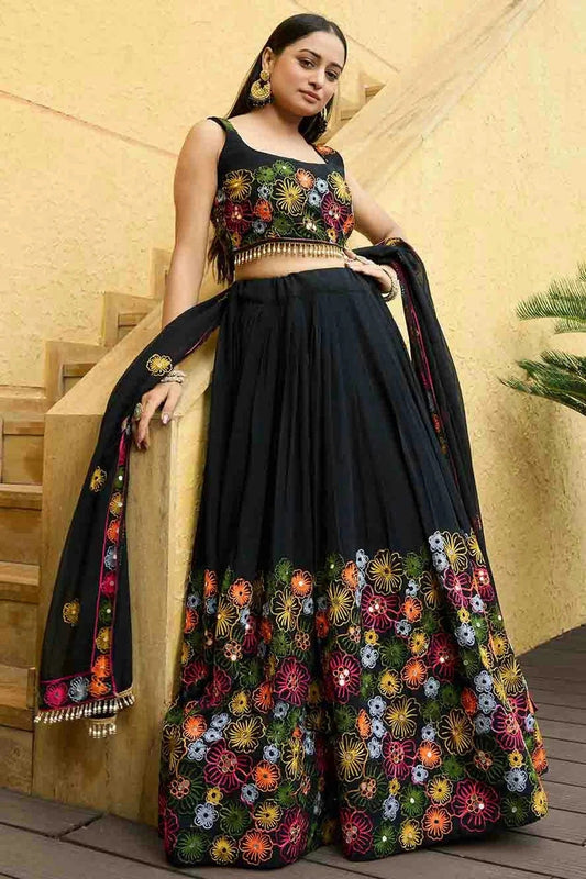 Black Georgette Semi Stitched Lehenga Choli NCLC11710110