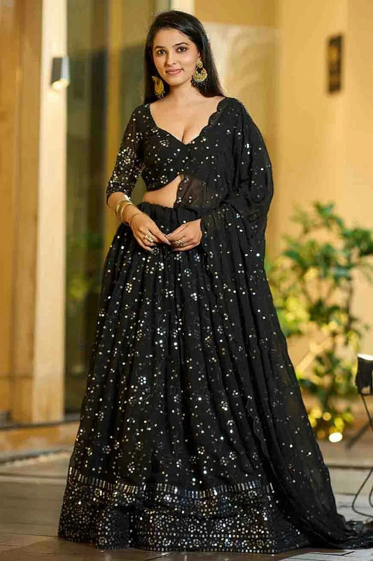 Black Georgette Semi Stitched Lehenga Choli NCLC11710112