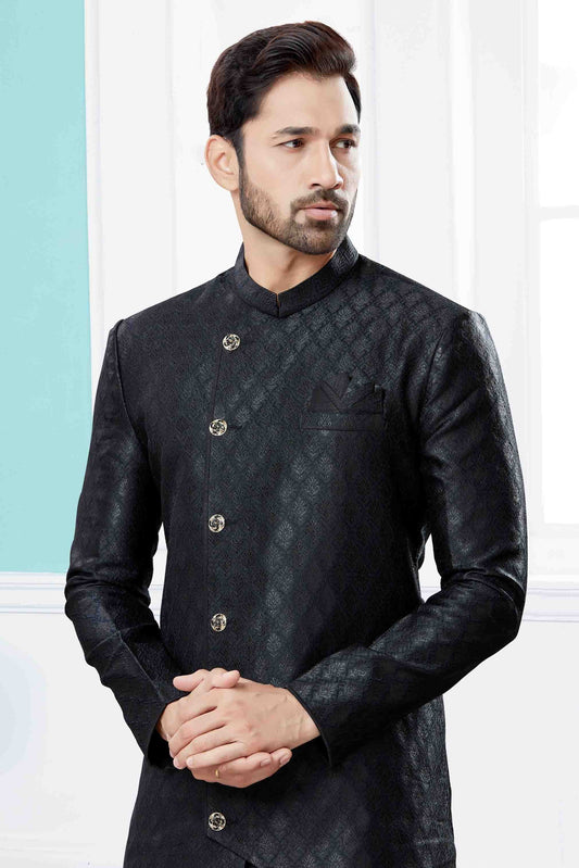 Black Indo Western In Banarasi Jacquard  NCSH10410535