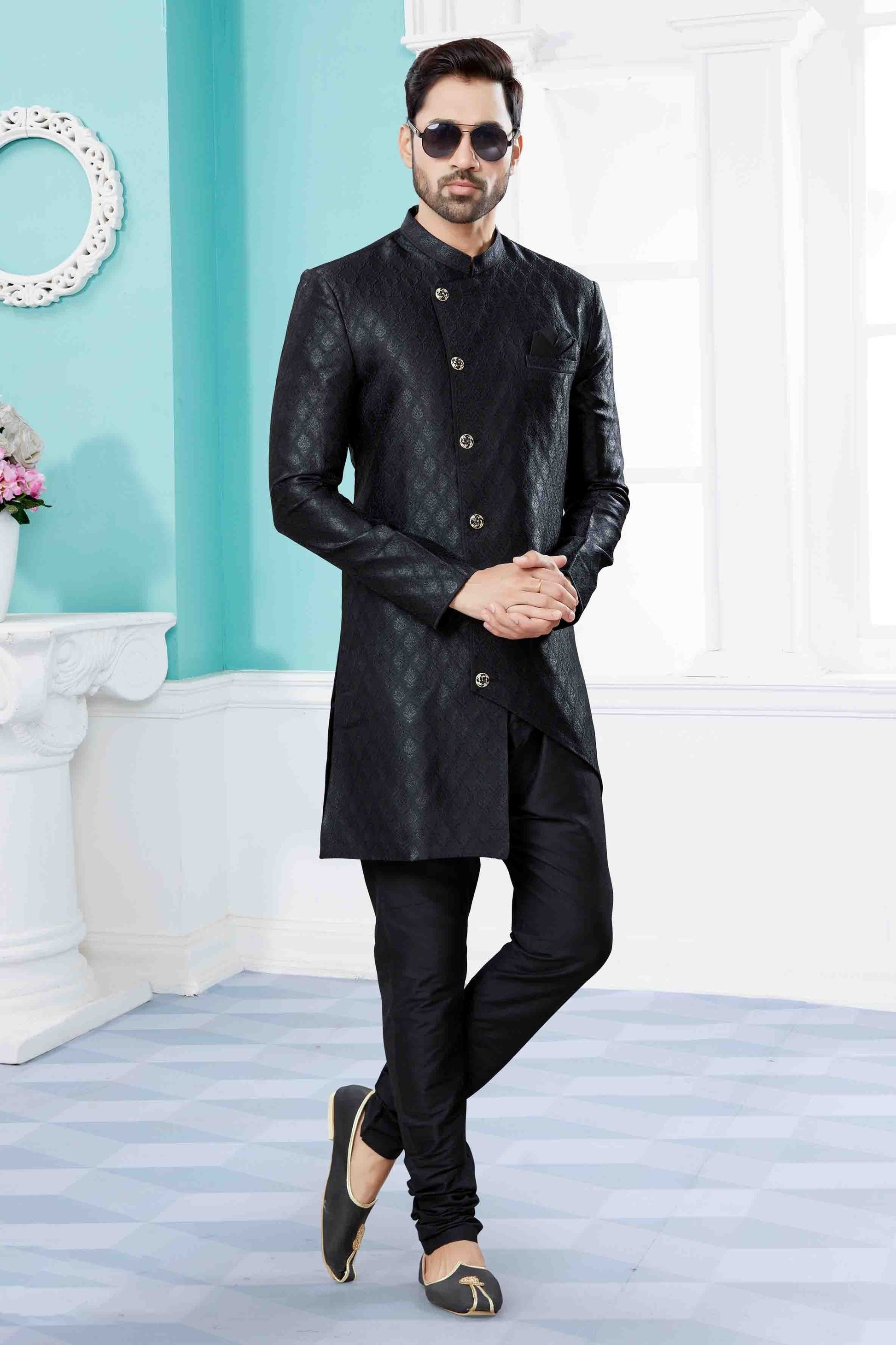 Black Indo Western In Banarasi Jacquard NCSH10410535