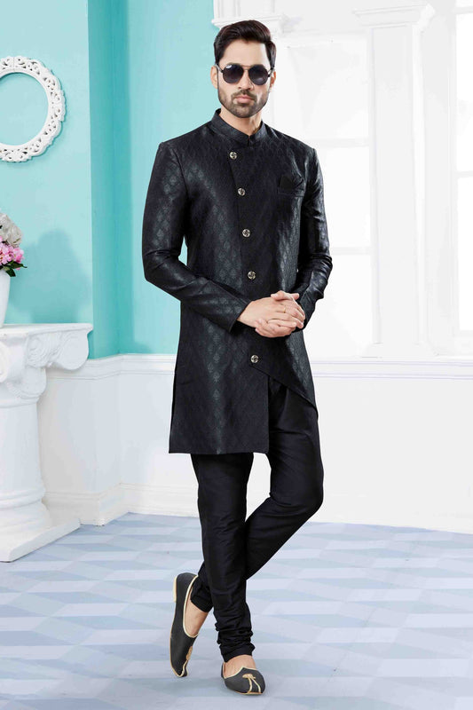 Black Indo Western In Banarasi Jacquard NCSH10410535