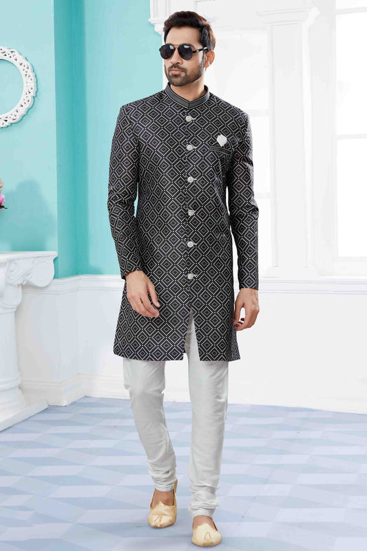 Black Indo Western In Jacquard NCSH10410541